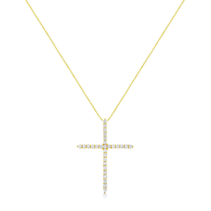 Collar con colgante de cruz de garras con diamantes redondos de 3 ct. p.t. en plata de ley bañada en oro amarillo de 10K, color J-K, claridad I1-I2, 18 pulg., foto 2