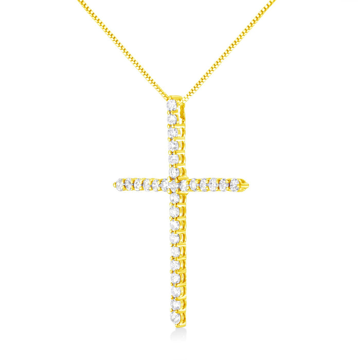 Collar con colgante de cruz de garras con diamantes redondos de 3 ct. p.t. en plata de ley bañada en oro amarillo de 10K, color J-K, claridad I1-I2, 18 pulg., foto 4