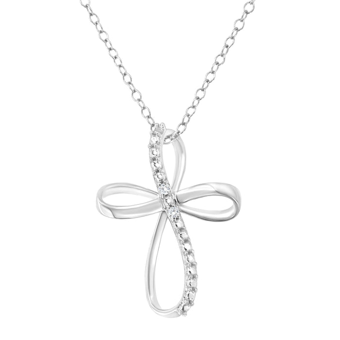 Diamond Accent Cross Ribbon Pendant Necklace in Sterling Silver, photo 1