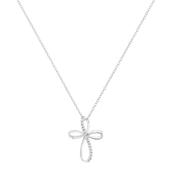 Diamond Accent Cross Ribbon Pendant Necklace in Sterling Silver, photo 3