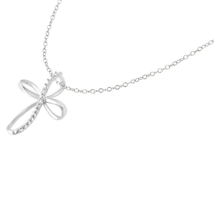 Diamond Accent Cross Ribbon Pendant Necklace in Sterling Silver, photo 7