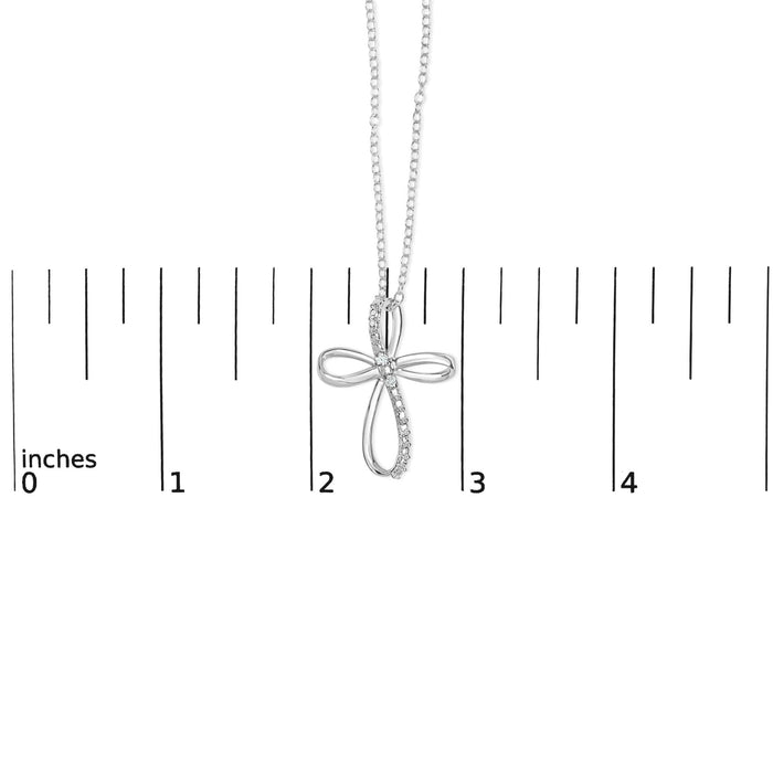 Diamond Accent Cross Ribbon Pendant Necklace in Sterling Silver, photo 11