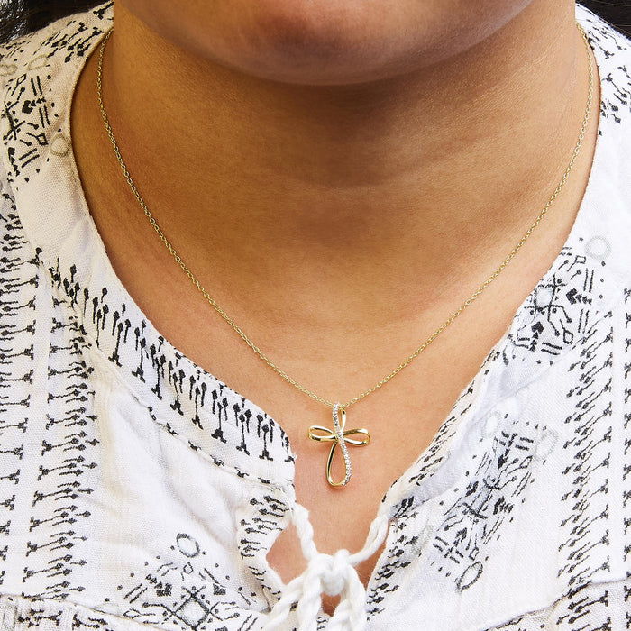 Diamond Accent Cross Ribbon Pendant Necklace in Sterling Silver, photo 6