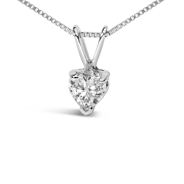 3-Prong-Set Heart-Shaped Solitaire Lab-Grown Diamond Pendant Necklace in 14K White Gold, photo 1
