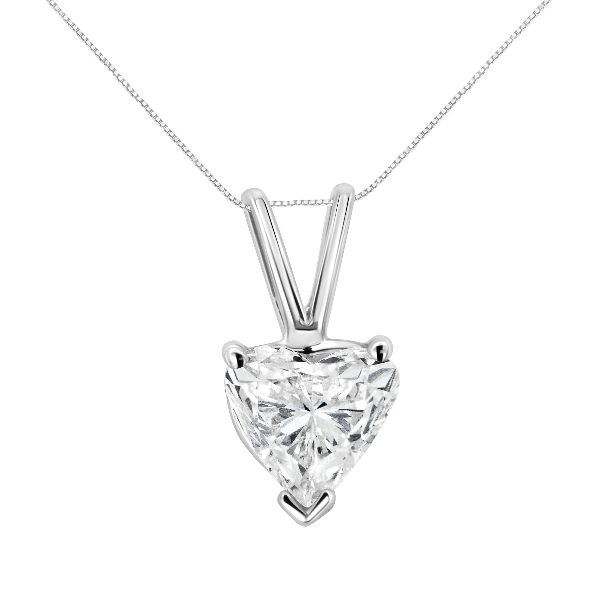 Collar con colgante solitario de corazón de 3 garras con diamante en oro blanco de 14K, foto 3