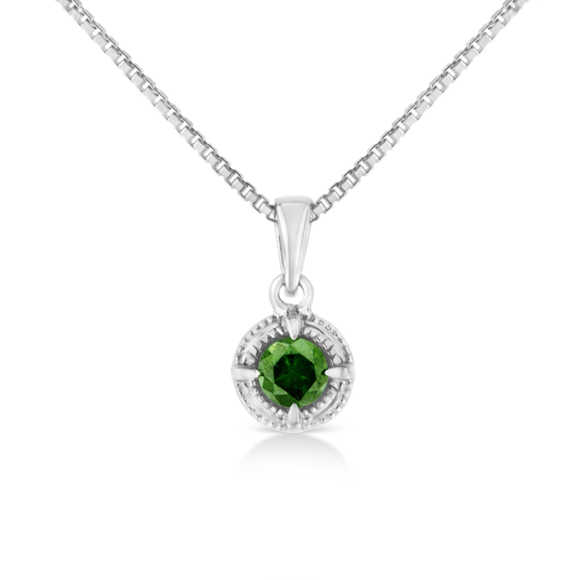 Treated Color Diamond Solitaire Milgrain Pendant Necklace in Sterling Silver, photo 2