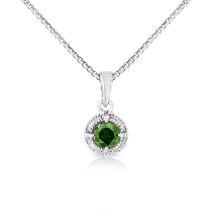 Treated Color Diamond Solitaire Milgrain Pendant Necklace in Sterling Silver, photo 2