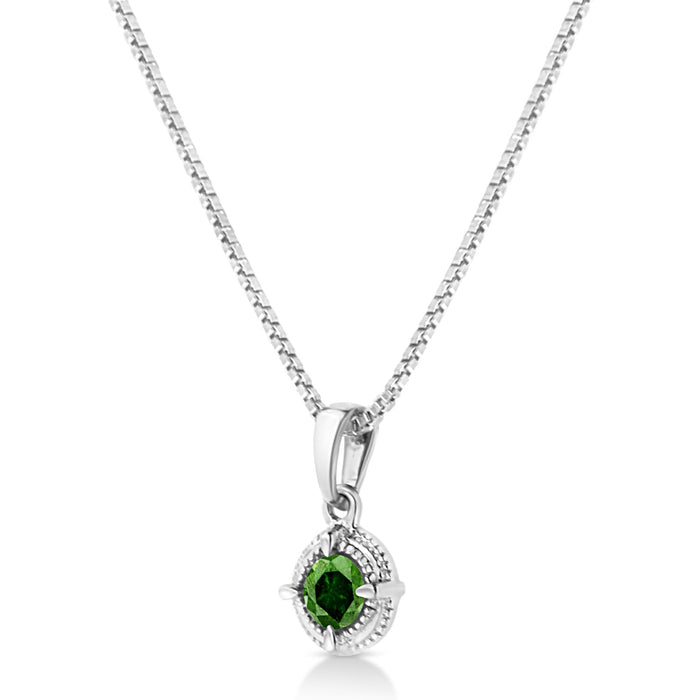 Treated Color Diamond Solitaire Milgrain Pendant Necklace in Sterling Silver, photo 18