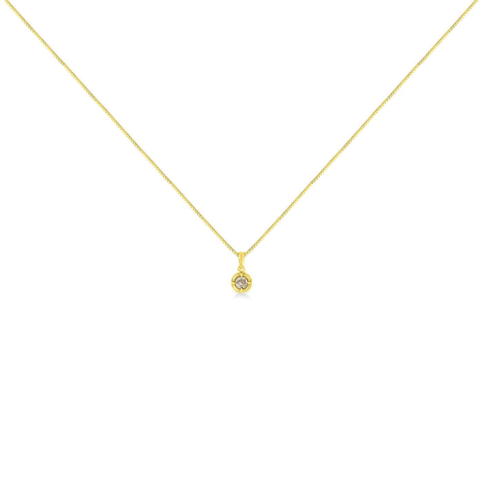 Collar con colgante solitario milgrain con diamante de talla brillante en plata de ley bañada en oro amarillo de 14K, foto 6