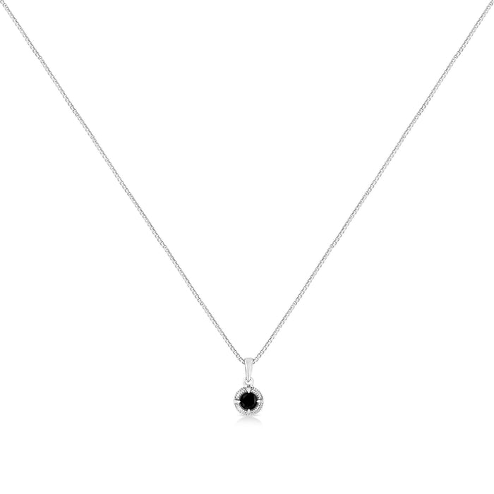 Treated Color Diamond Solitaire Milgrain Pendant Necklace in Sterling Silver, photo 8