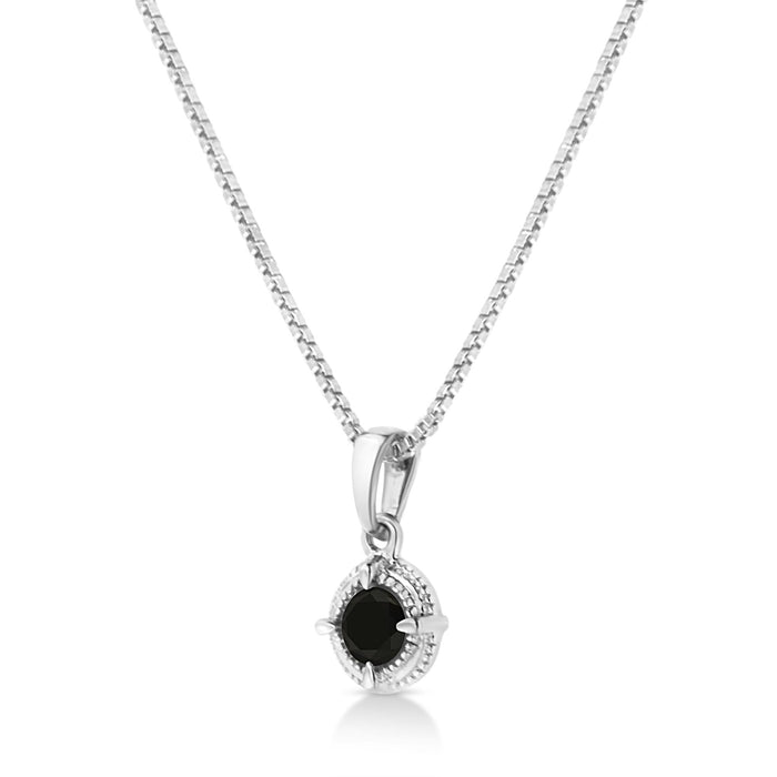 Treated Color Diamond Solitaire Milgrain Pendant Necklace in Sterling Silver, photo 19