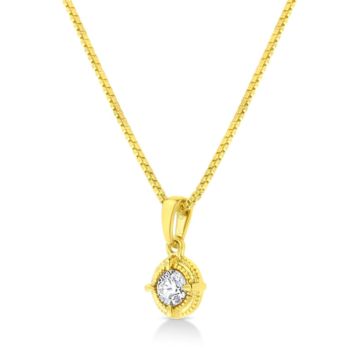 Collar con colgante solitario milgrain con diamante de talla brillante en plata de ley bañada en oro amarillo de 14K, foto 13