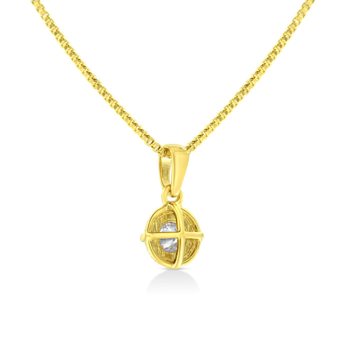 Collar con colgante solitario milgrain con diamante de talla brillante en plata de ley bañada en oro amarillo de 14K, foto 17