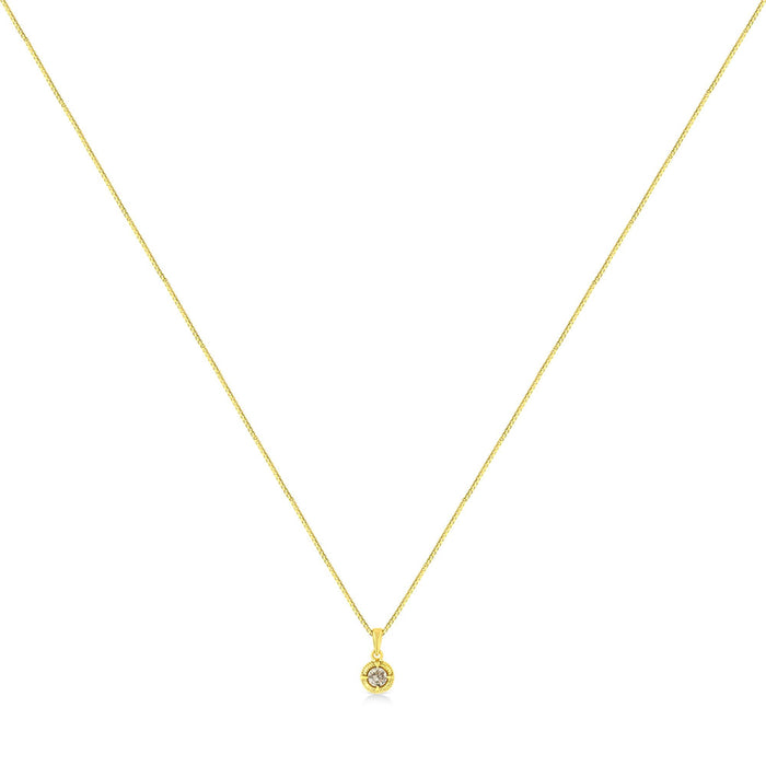Collar con colgante solitario milgrain con diamante de talla brillante en plata de ley bañada en oro amarillo de 14K, foto 8