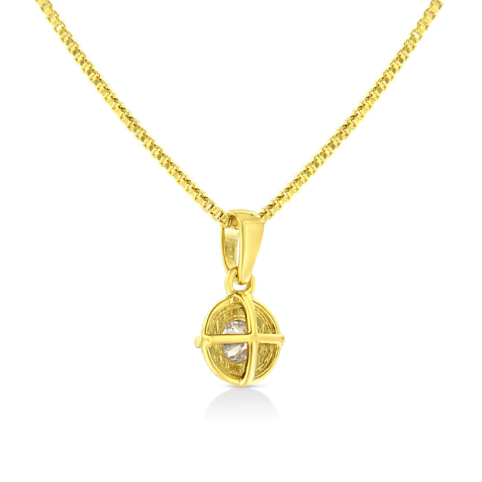 Collar con colgante solitario milgrain con diamante de talla brillante en plata de ley bañada en oro amarillo de 14K, foto 20