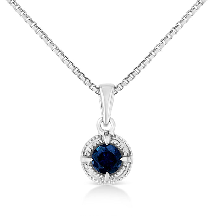 Treated Color Diamond Solitaire Milgrain Pendant Necklace in Sterling Silver, photo 5