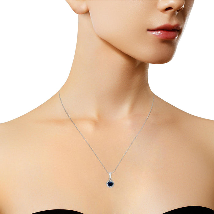 Treated Color Diamond Solitaire Milgrain Pendant Necklace in Sterling Silver, photo 16
