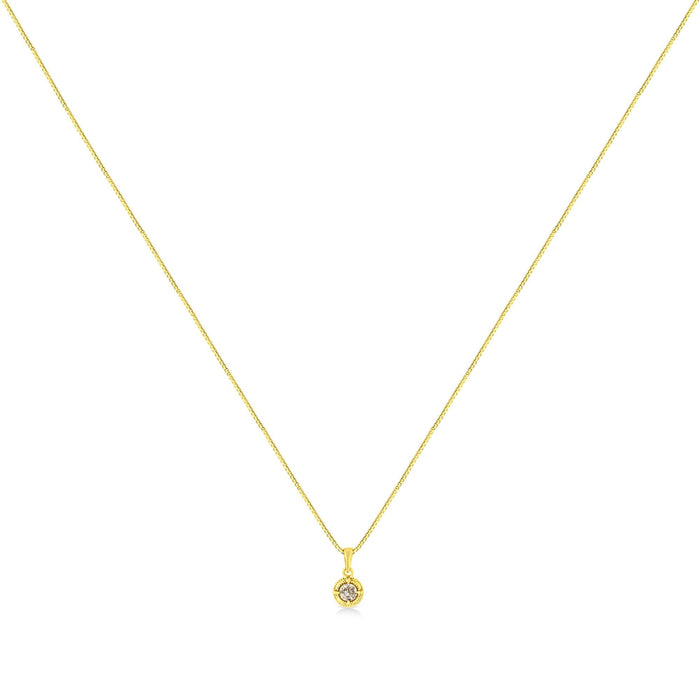 Collar con colgante solitario milgrain con diamante de talla brillante en plata de ley bañada en oro amarillo de 14K, foto 7