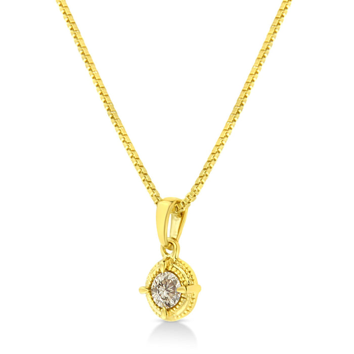 Collar con colgante solitario milgrain con diamante de talla brillante en plata de ley bañada en oro amarillo de 14K, foto 15