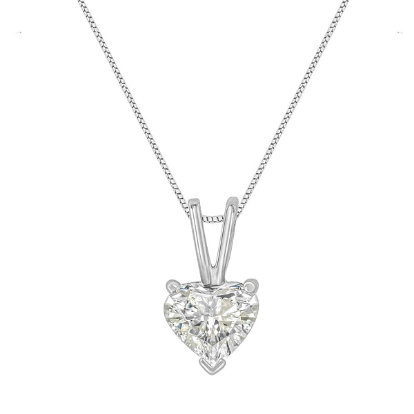 3-Prong-Set Heart-Shaped Solitaire Diamond Pendant Necklace in 14K White Gold, photo 2