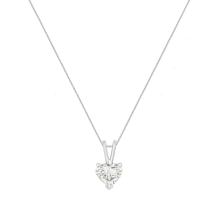 Collar con colgante solitario de corazón de 3 garras con diamante en oro blanco de 14K, foto 5
