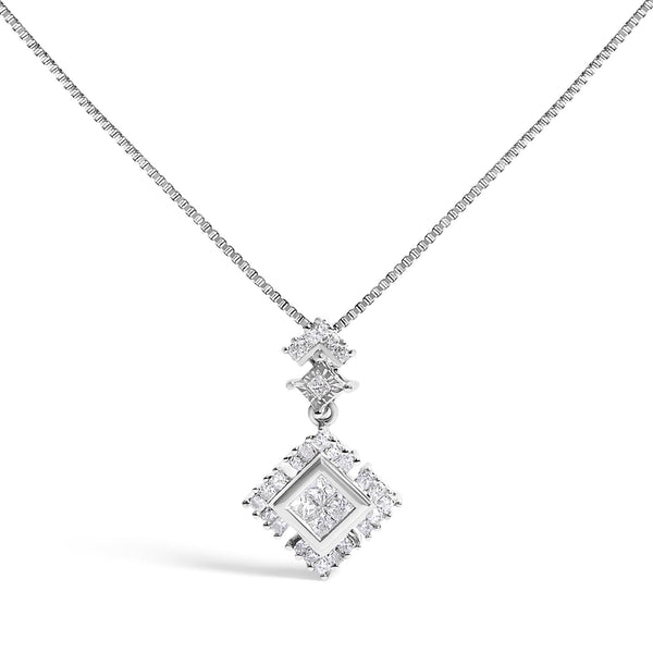 1/2 Ct. T.W. Princess-Cut Diamond Rhombus Drop Pendant Necklace in 10K White Gold, photo 1