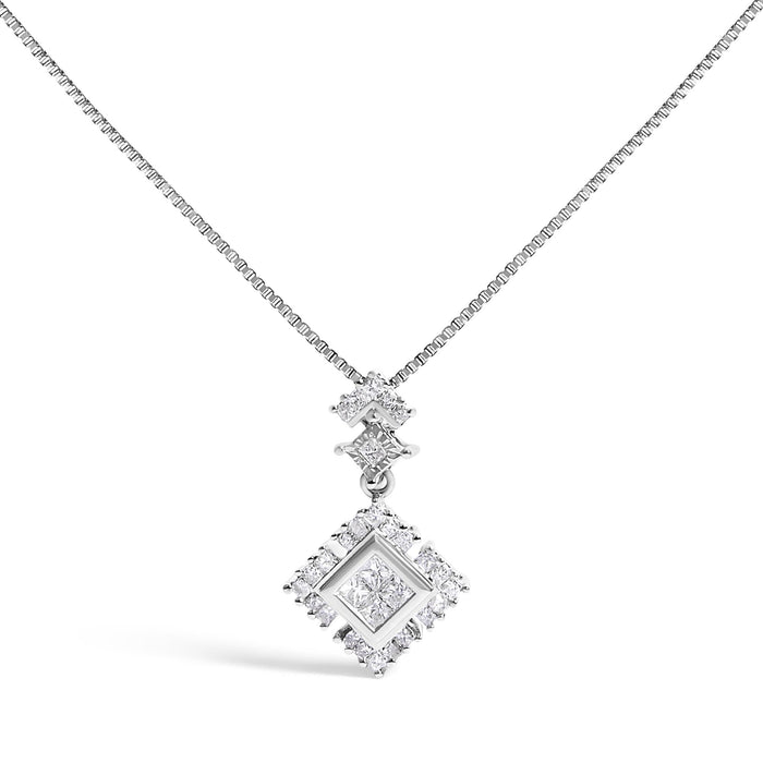 Collar con colgante de gota de rombo con diamantes talla princesa de 1/2 ct. p.t. en oro blanco de 10K, foto 1