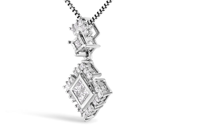 Collar con colgante de gota de rombo con diamantes talla princesa de 1/2 ct. p.t. en oro blanco de 10K, foto 4