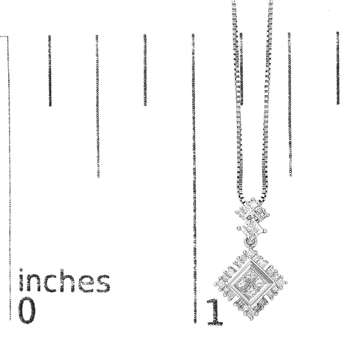 Collar con colgante de gota de rombo con diamantes talla princesa de 1/2 ct. p.t. en oro blanco de 10K, foto 6