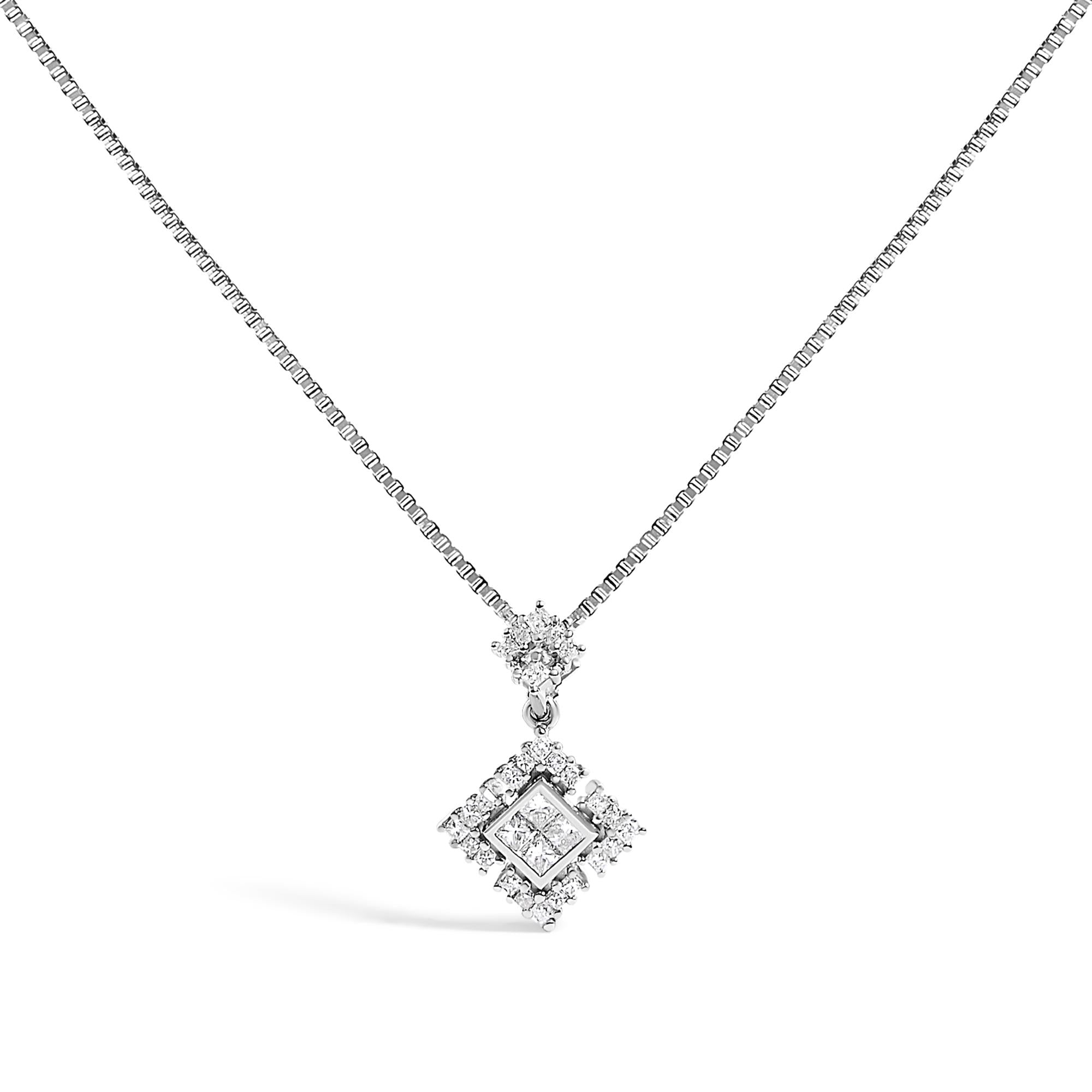 Collar con colgante geométrico con diamantes de talla princesa en oro blanco de 10K, foto 1