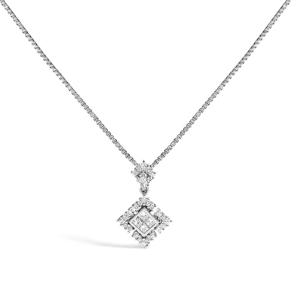 Princess-Cut Diamond Geometric Pendant Necklace in 10K White Gold, photo 1
