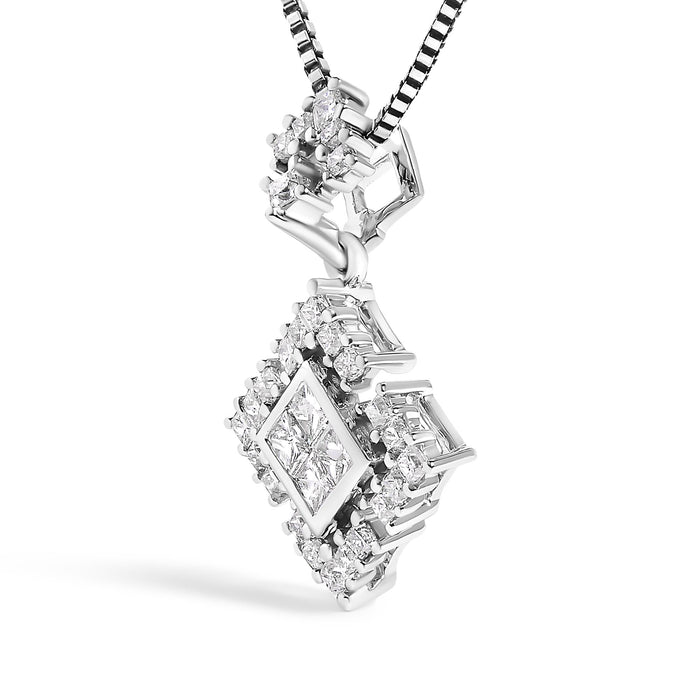 Collar con colgante geométrico con diamantes de talla princesa en oro blanco de 10K, foto 4