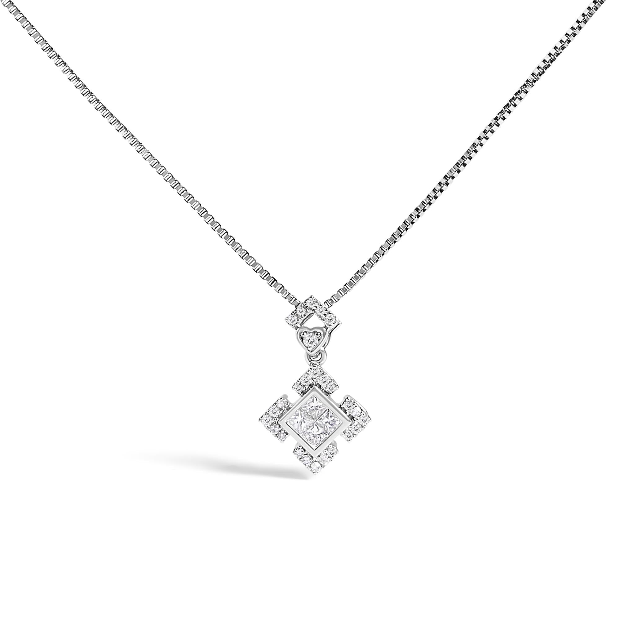 1/5 Ct. T.W. Diamond Geometric Design Pendant Necklace in 10K White Gold, photo 1