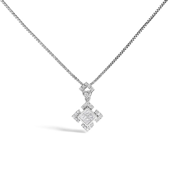 1/5 Ct. T.W. Diamond Geometric Design Pendant Necklace in 10K White Gold, photo 1