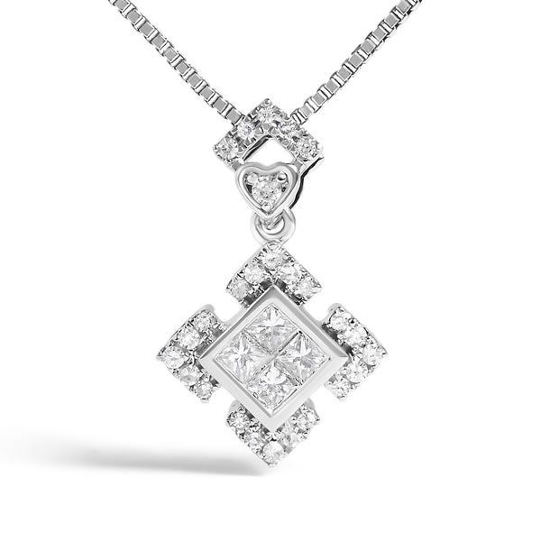 1/5 Ct. T.W. Diamond Geometric Design Pendant Necklace in 10K White Gold, photo 2