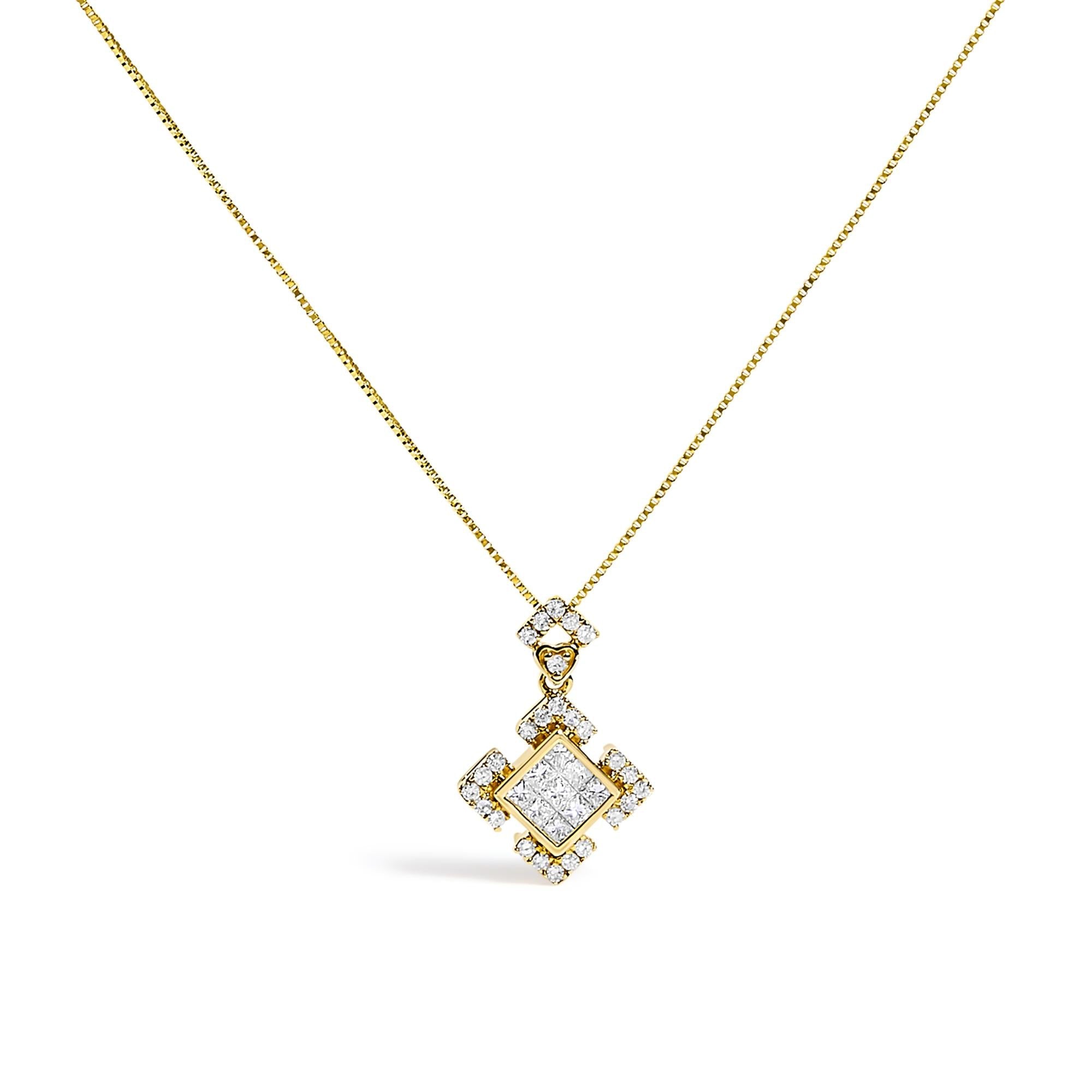Collar con colgante geométrico con diamantes talla princesa de 3/8 ct. p.t. en oro amarillo de 10K, foto 1