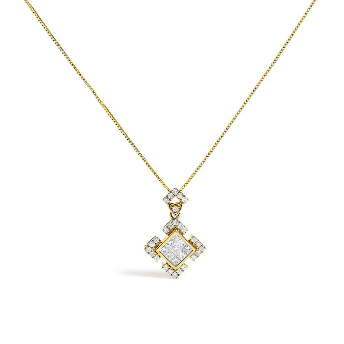 Collar con colgante geométrico con diamantes talla princesa de 3/8 ct. p.t. en oro amarillo de 10K, foto 1