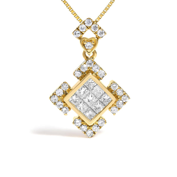 3/8 Ct. T.W. Princess Diamond Geometric Pendant Necklace in 10K Yellow Gold, photo 2