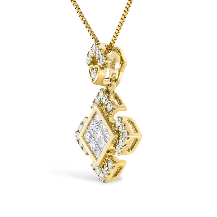 Collar con colgante geométrico con diamantes talla princesa de 3/8 ct. p.t. en oro amarillo de 10K, foto 4