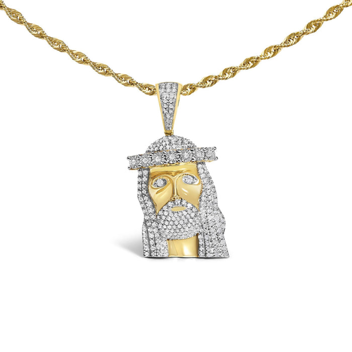 Men's 1 1/3 Ct. T.W. Diamond Studded Jesus Pendant Necklace in 10K Yellow Gold, photo 1