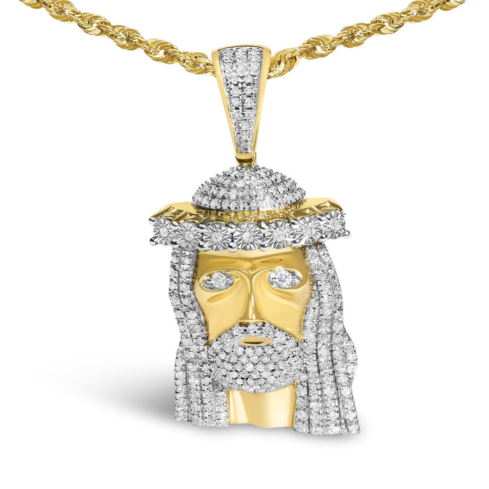 Men's 1 1/3 Ct. T.W. Diamond Studded Jesus Pendant Necklace in 10K Yellow Gold, photo 2