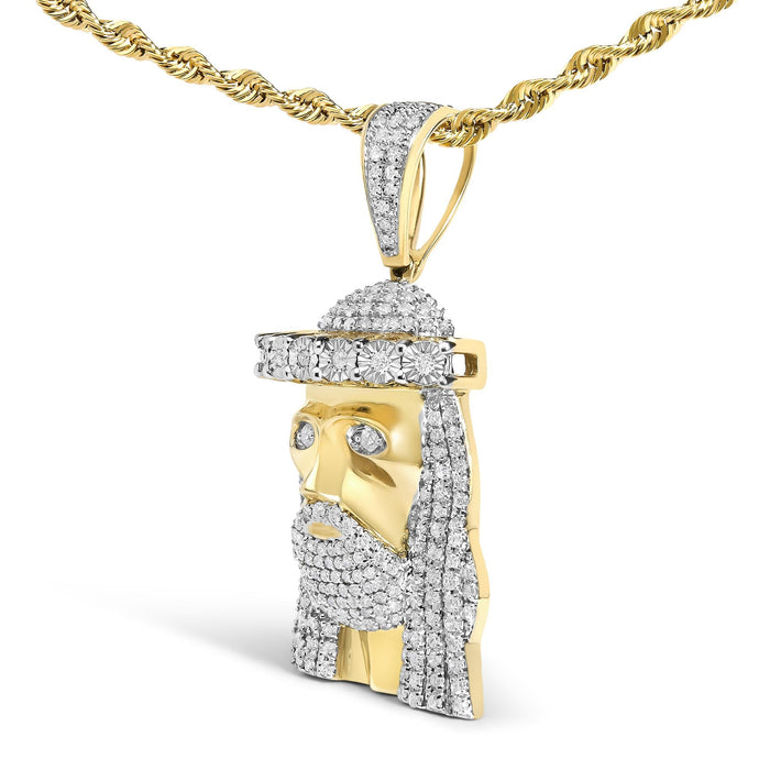 Men's 1 1/3 Ct. T.W. Diamond Studded Jesus Pendant Necklace in 10K Yellow Gold, photo 4