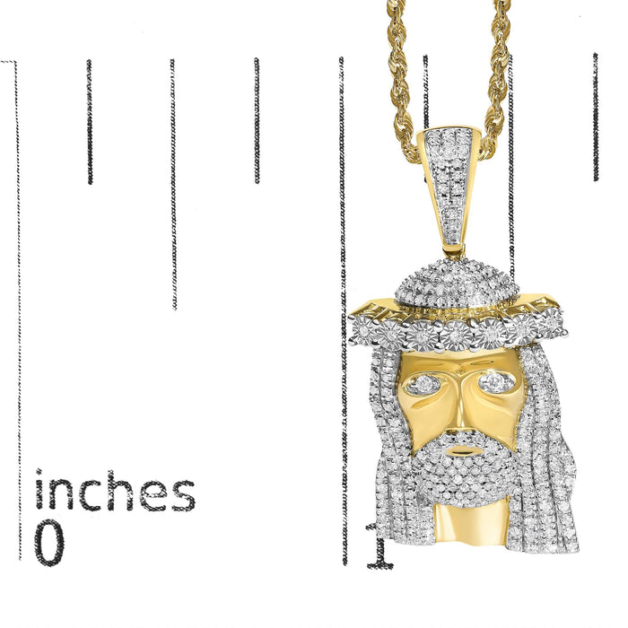 Men's 1 1/3 Ct. T.W. Diamond Studded Jesus Pendant Necklace in 10K Yellow Gold, photo 5