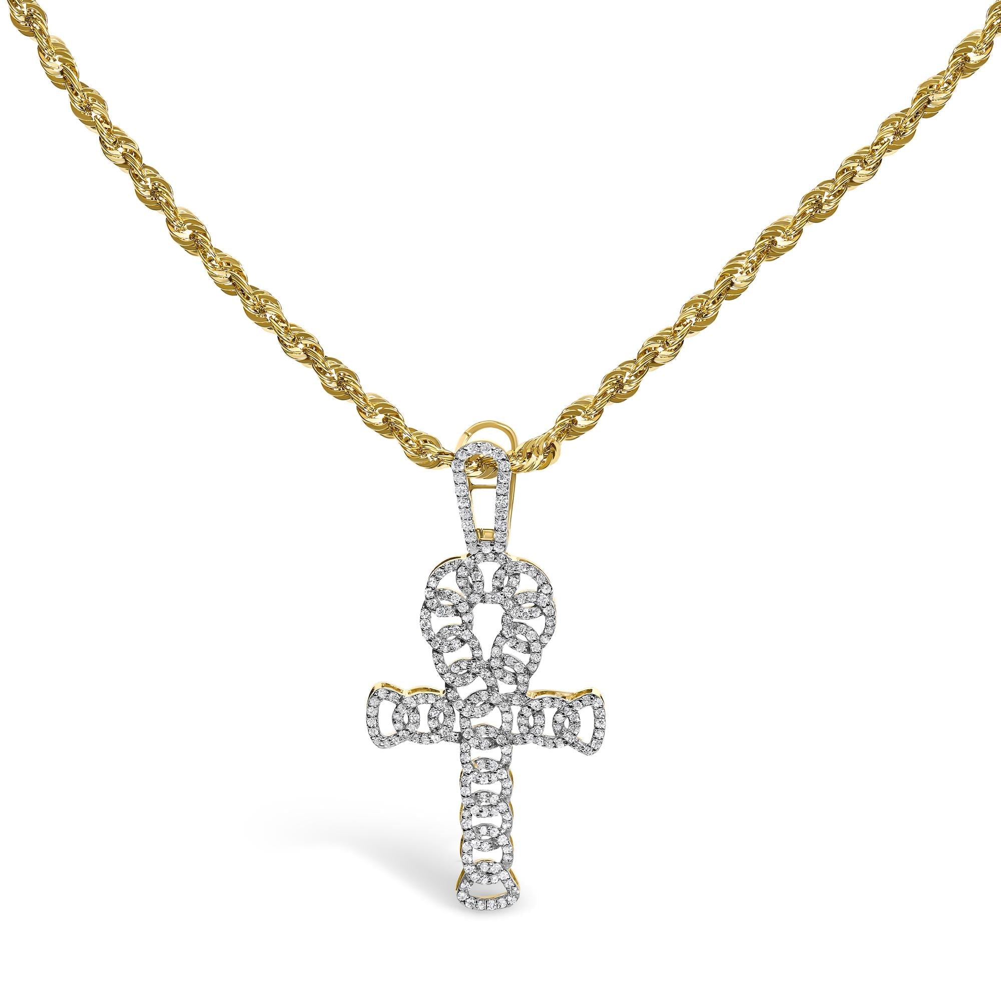 Colgante de cruz Ankh para hombre con diamantes de 1 ct. p.t. en oro amarillo de 10K, foto 1