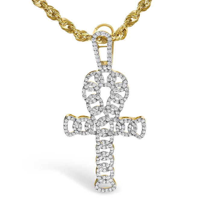 Colgante de cruz Ankh para hombre con diamantes de 1 ct. p.t. en oro amarillo de 10K, foto 2