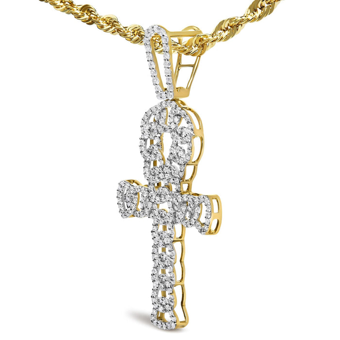 Colgante de cruz Ankh para hombre con diamantes de 1 ct. p.t. en oro amarillo de 10K, foto 4