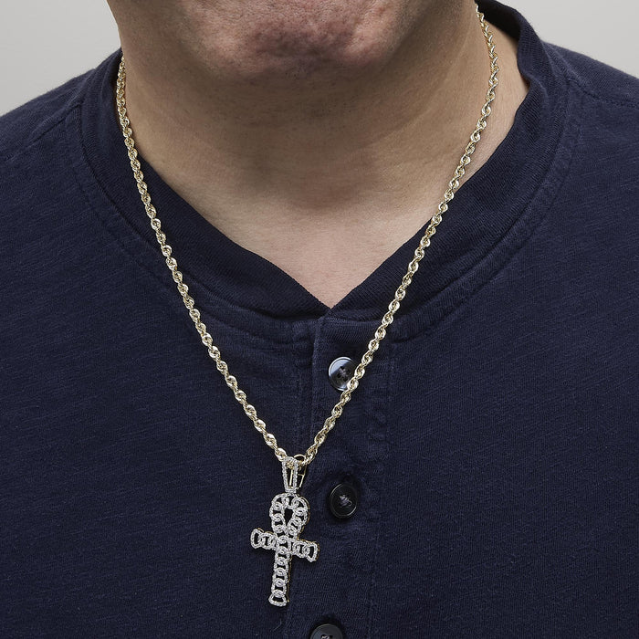 Colgante de cruz Ankh para hombre con diamantes de 1 ct. p.t. en oro amarillo de 10K, foto 3