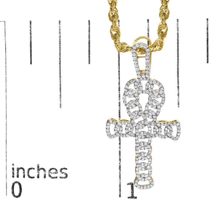 Colgante de cruz Ankh para hombre con diamantes de 1 ct. p.t. en oro amarillo de 10K, foto 5