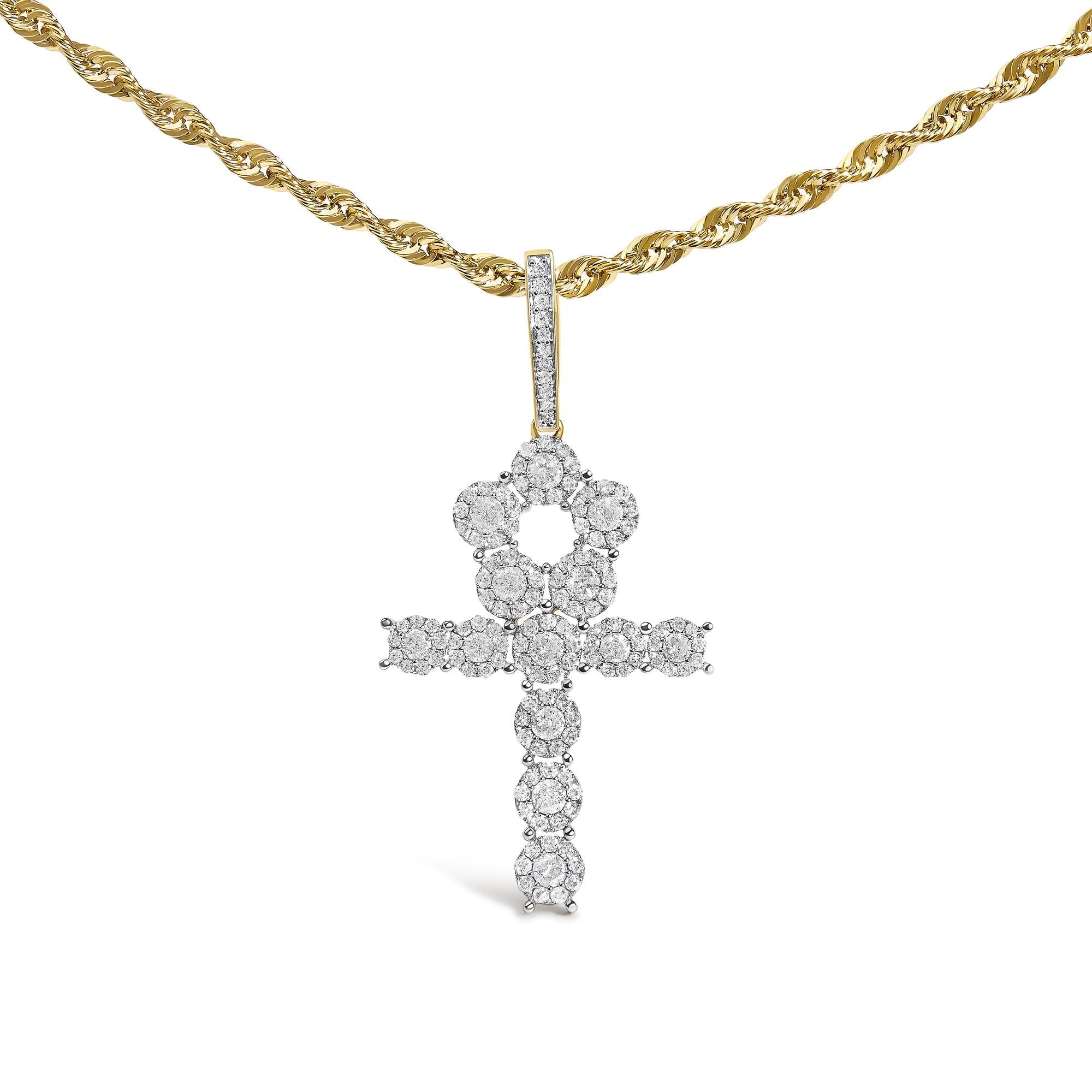 Collar con colgante de cruz Ankh para hombre con diamantes en racimo de 1 3/4 ct. p.t. en oro amarillo de 10K, foto 1