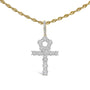 Collar con colgante de cruz Ankh para hombre con diamantes en racimo de 1 3/4 ct. p.t. en oro amarillo de 10K, foto 1